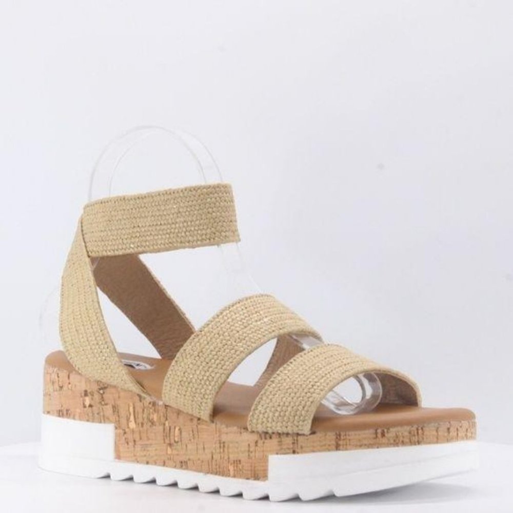 Beige Strappy Elastic Platform Sandal - Picture 5 of 8